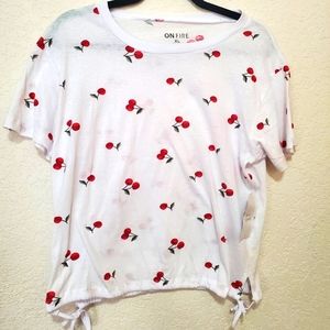 Cute Cherry Print On Fire XL Short Sleeve Drawstring Hem Tee